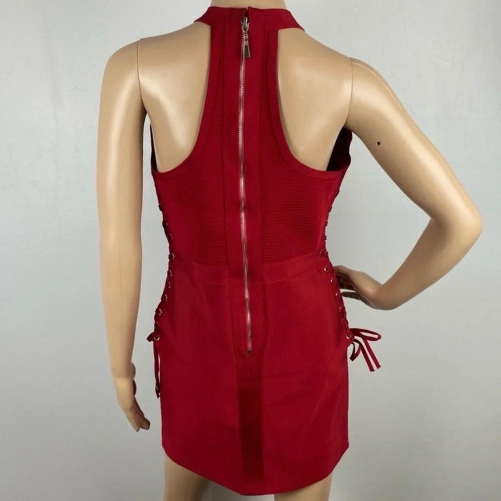 NEW NBD REVOLVE RED SLEEVELESS LACE-UP MINI DRESS - Picture 7 of 8